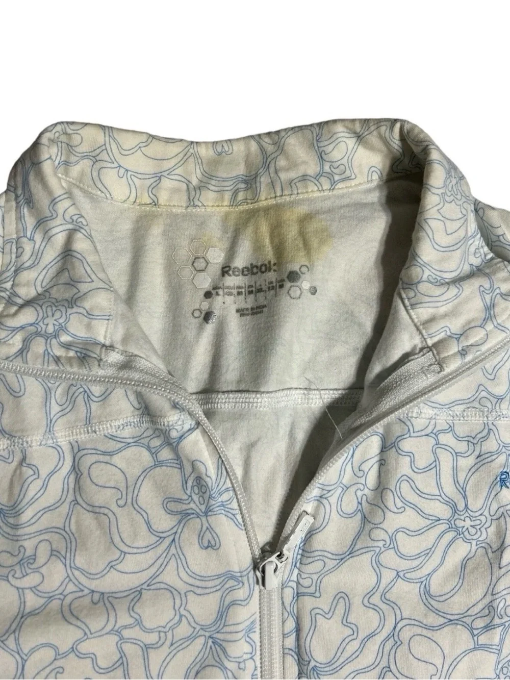Reebok Women's White Jacket with Light Blue Floral Outline